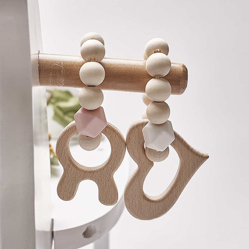 Hochet en bois de hêtre pour bébé, anneau de dentition, jouet de poussette
