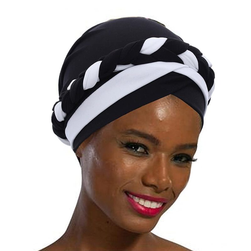 Trança elástica africana hijab, 2 cores, boné com estampa muçulmano, turbante, moda, gravata interna, capuz, pronto para usar
