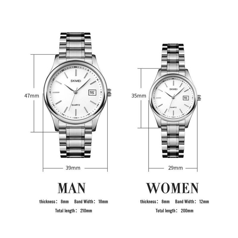 SKMEI 2020 Hot sprzedaży nowa para ze stali nierdzewnej moda prosta atmosfera zegarek luksusowy zegarek kwarcowy zegarek z lusterkiem