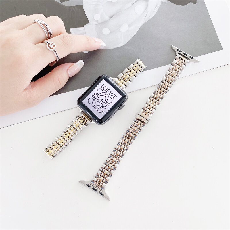 Bracelet slim en acier inoxydable pour Apple watch, pour femmes, 44mm 40mm 42mm 38mm, iwatch série 7 6 SE 5 4 3 45mm 41mm