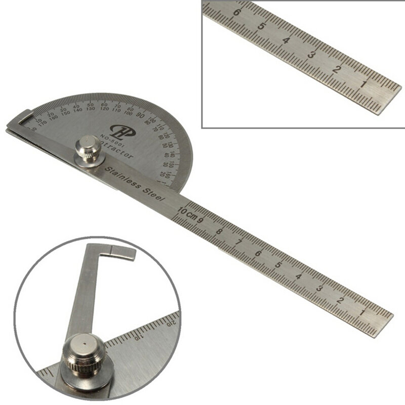 1pcs Professional 0-180 Degrees Protractor Stainless Steel Round Head 10cm Ruler Measuring & Gauging Tools Protractor