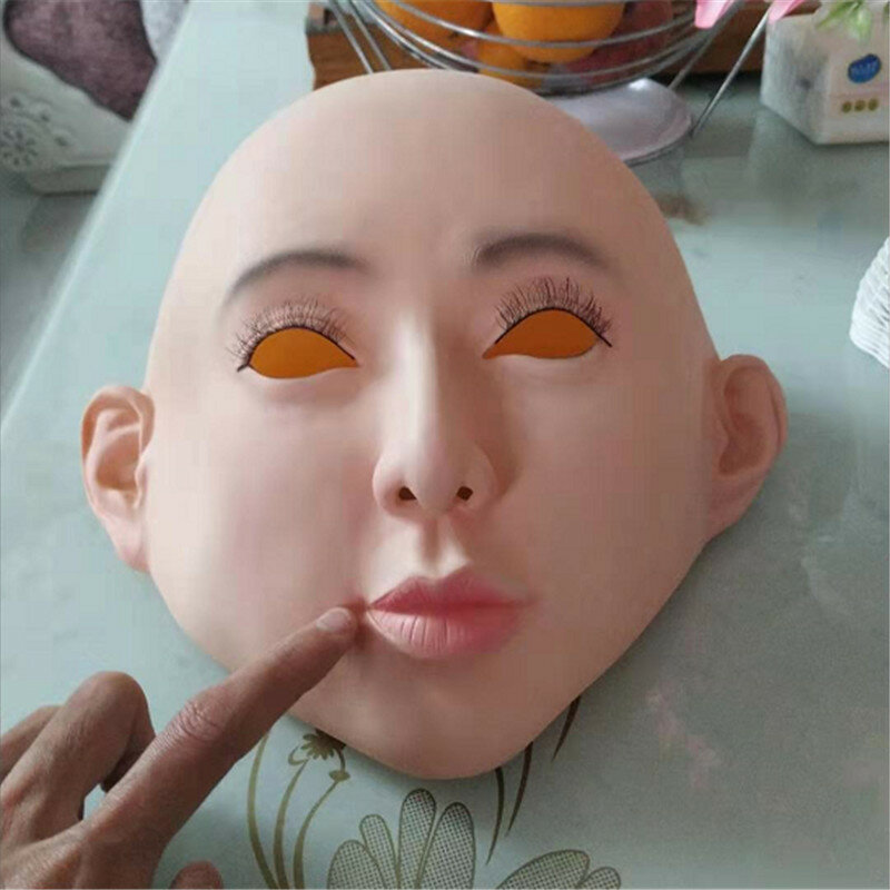 Realistische silikon maske asiatische weibliche maske werden eine schönheit jetzt crossdress gesicht kopf maske partei cosplay frauen maske