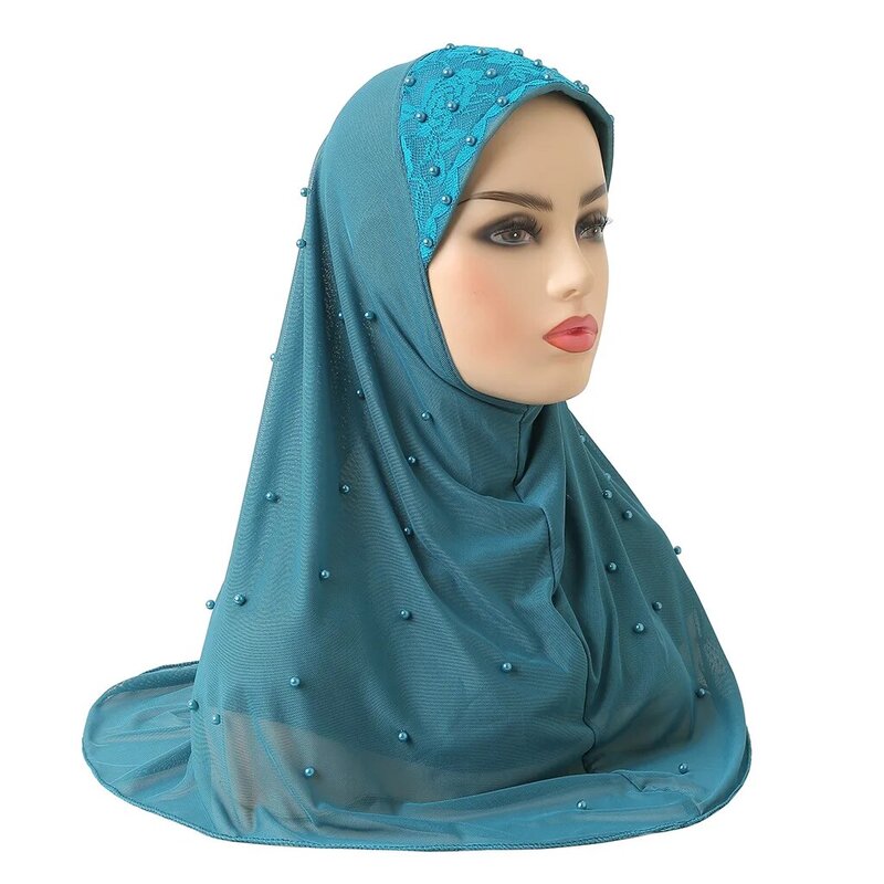 Hồi Giáo Ngay Hijab Khăn Quàng Cổ Thời Trang 2 Lớp Sợi Lưới Ngọc Trai Đeo Khăn Trùm Đầu Hồi Giáo Ả Rập Cầu Nguyện Mũ Băng Đô Cài Tóc Turban Gọng Amira Mũi headwrap