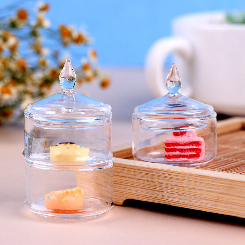 Tarro de dulces de cristal en miniatura para casa de muñecas, modelo de botella de dulces de simulación, juguete para Decoración de casa de muñecas, varios estilos, 1/12, 1 ud.