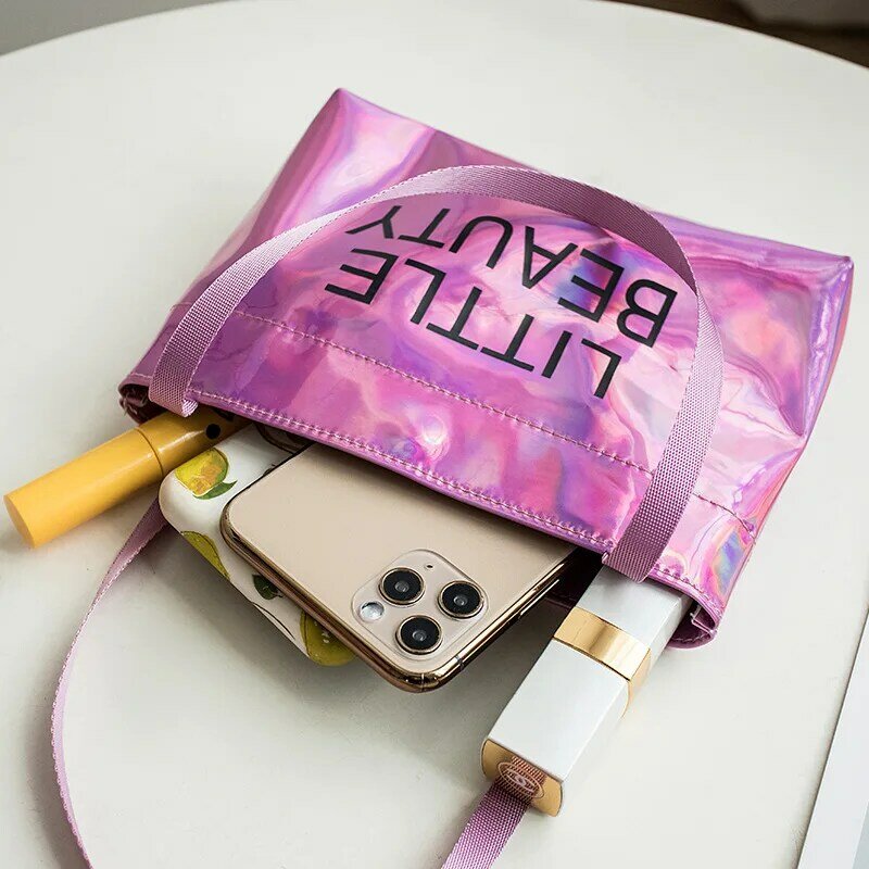 Яркая женская сумка с лазерным рисунком, Новинка лета 2021, модная простая сумка для отдыха, сумка-тоут с запахом