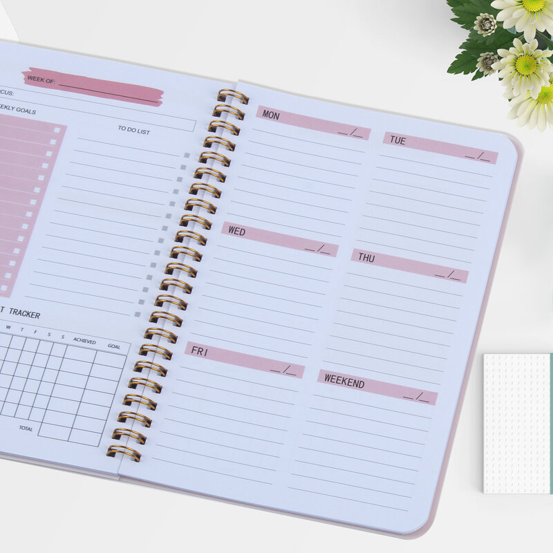 Diário semanal planner a5 agenda notebook sem data com lista de tarefas objetivos semanais hábito rastreador organizador livro para 52 semanas planejamento