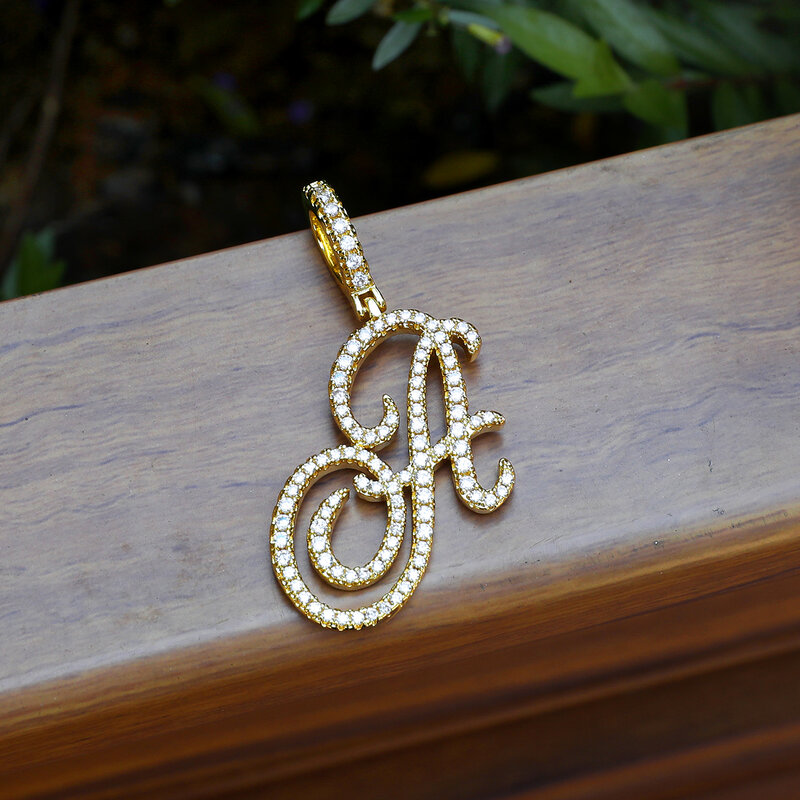 Customized A-Z Cursive Letters CZ Custom Name Letters Necklaces Pendant Bling Out Cubic Zirconia Men Jewelry Choker