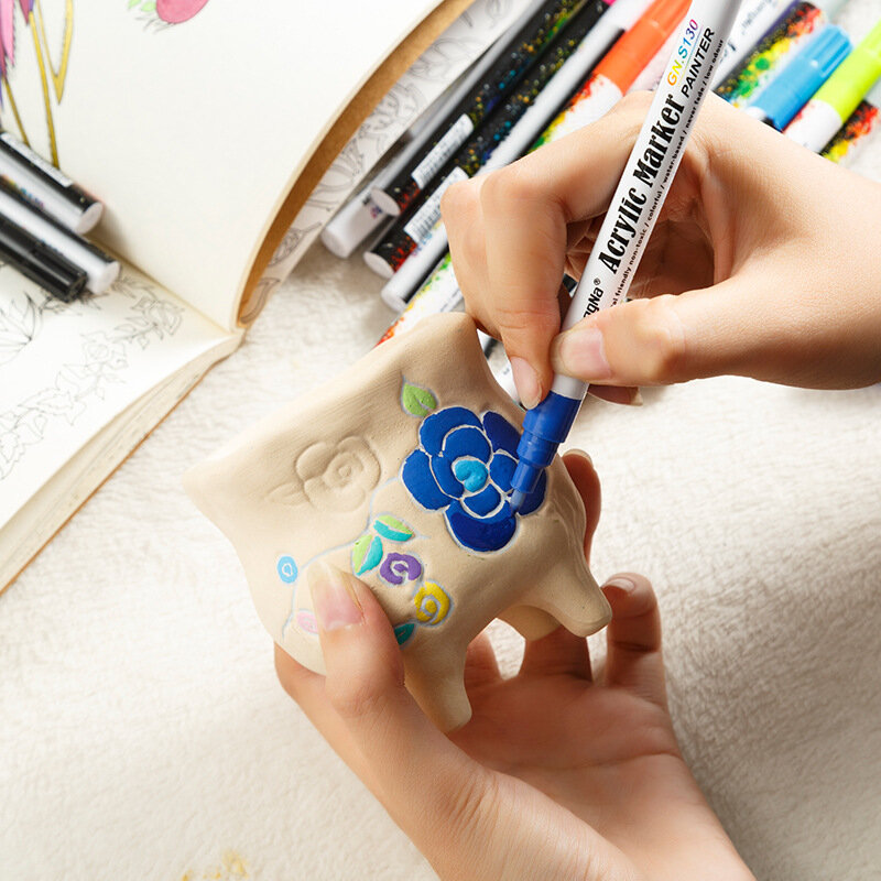 GN 0.7 millimetri Penna Vernice Acrilica 12/18 Colori Pennarello penna Art Marker Pen per Ceramica Roccia di Vetro Tazza di Porcellana di Legno tessuto della Tela di Canapa Pittura