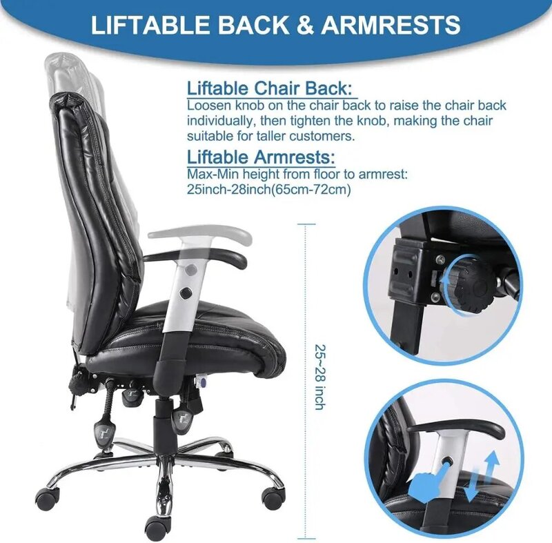 Cadeira executiva de couro, ergonômica, giratória, para pc e escritório, elevação, giratória, ajustável