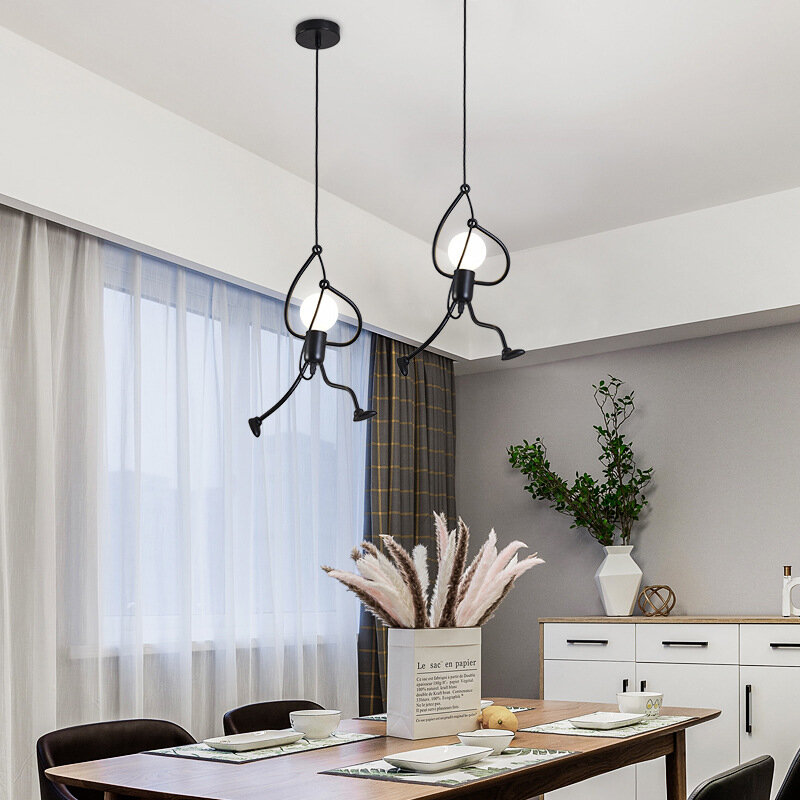 Lampe suspendue au design nordique rétro du petit bonhomme de fer, luminaire décoratif d'intérieur, idéal pour une cuisine ou un Restaurant