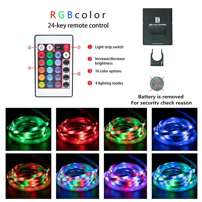 RGB LED 스트립 빛 유연한 장식 다이오드 램프 문자열 원격 컨트롤러 침실 배경 TV 리본 USB 장식 조명