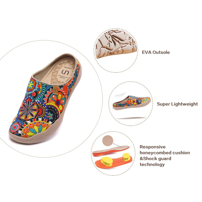 UIN 여성용 여행용 슬리퍼 경량 홈 슬립 온 워킹 캐주얼 아트 Painted Travel Holiday Shoes Blossom