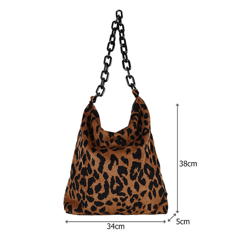Sac à main en velours côtelé avec chaîne épaisse pour femme, sac à bandoulière doux et chaud, rétro, motif léopard, nouvelle collection automne hiver 2021