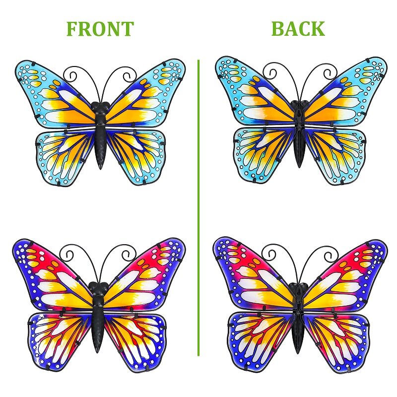 2個カラフルな蝶の壁の装飾と庭屋外装飾彫像ミニチュア彫刻動物