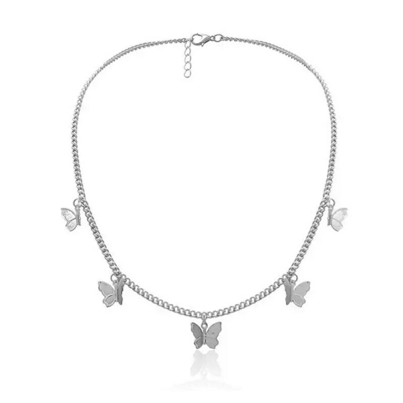 Kalung Choker Kupu-kupu untuk Wanita 2021 Aksesori Mode Estetika Perhiasan Sederhana Jimat Rantai Klavikula Kerah Hadiah Grosir