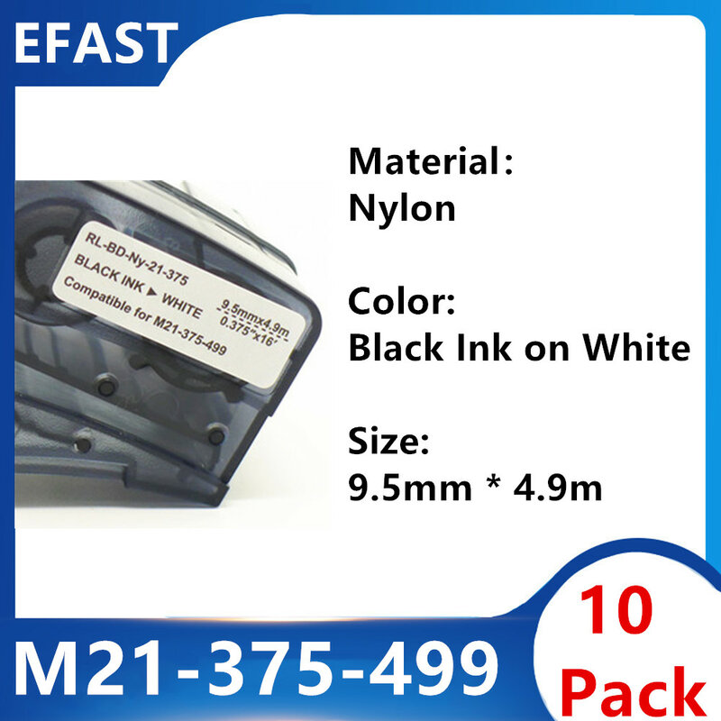10PK M21 375 499 나일론 라벨 리본 BMP21 PLUS BMP21 실험실 프린터 흰색 라벨 메이커 라벨 테이프 와이어 마킹 슬리브, 10PK M21