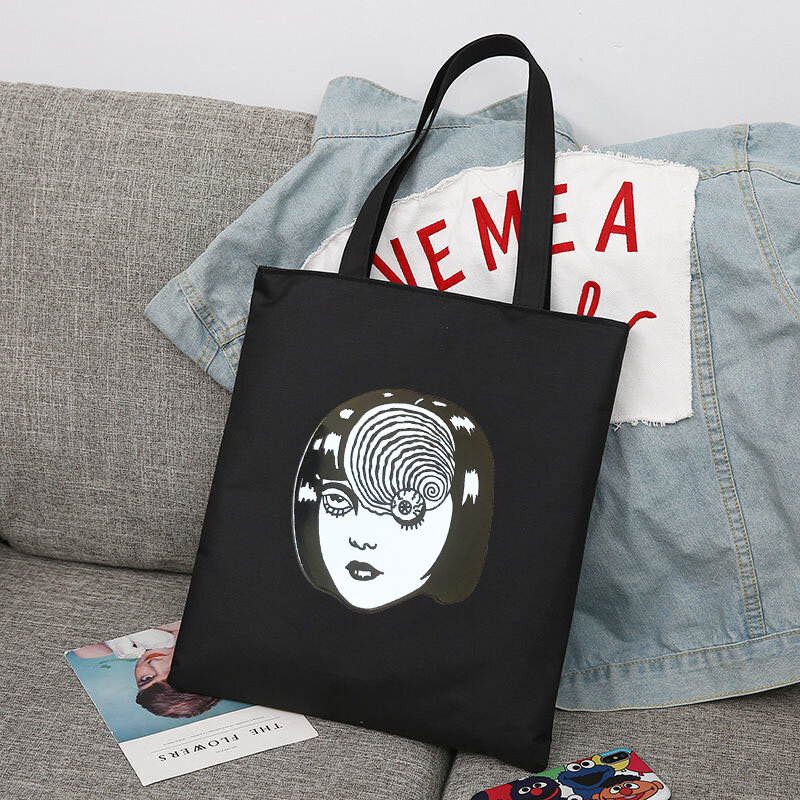 Junji Ito 쇼핑백 여성용 가방 Anime Briefcase 캔버스 쇼퍼 토트 패브릭 디자이너 핸드백 Cloth Shoper Printed Canvas Bag