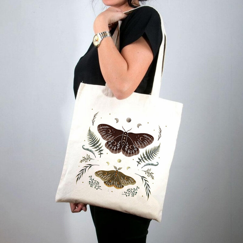 2021 сумка-шоппер Saturnia Pavonia печать сумка-тоут для женщин Harajuku сумка для покупок через плечо; Сумка-шоппер леди Сумки-холсты
