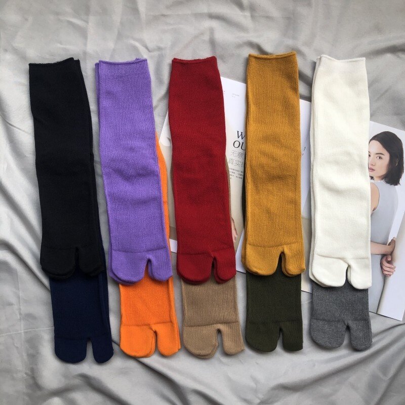 Calcetines de algodón peinado con punta dividida para hombre y mujer, calcetín Unisex, sencillo y cómodo, de dos dedos, estilo japonés