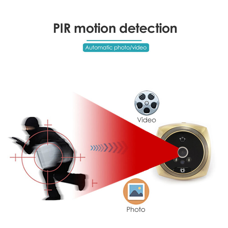 Bel Pintu Video Lubang Intip 4.3 Inci Penampil Kamera Sudut Lebar Mata Kucing Layar LCD Deteksi Gerak Bel Pintu Perekam Pengunjung