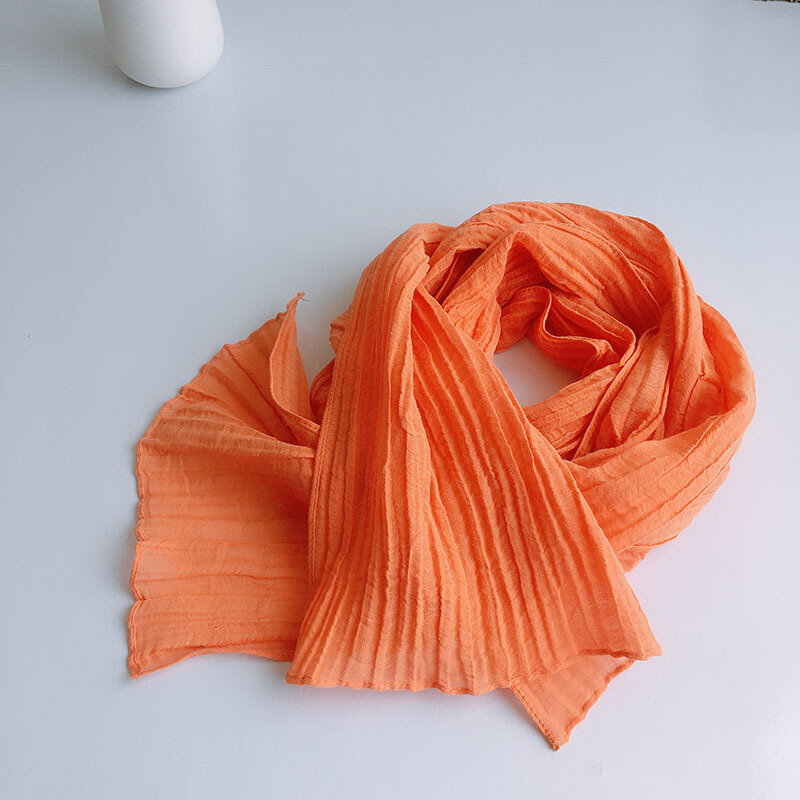 Lenço retrô plissado de seda, cachecol longo japonês versátil de linho para mulheres, literatura e arte, cachecol longo de seda