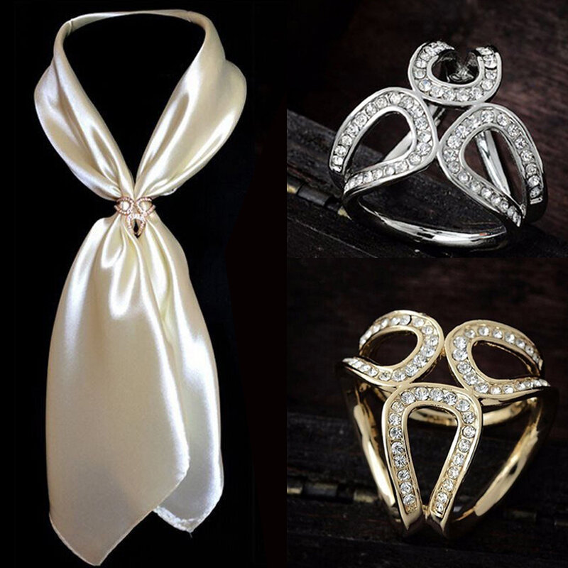 Hebilla de bufanda de seda de tres anillos para mujer, broche de aro de boda, alfileres para soporte de seda de cristal, Clip de Chal, regalo de joyería