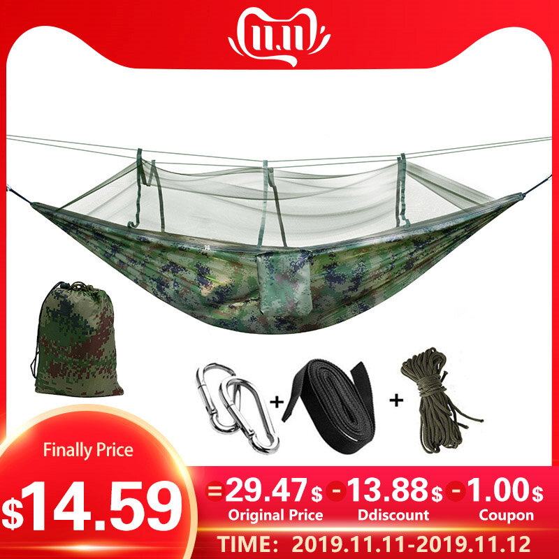 Ultraleve acampamento ao ar livre caça mosquito net parachute hammock 2 pessoa flyknit hamaca jardim hamak pendurado cama lazer hamac