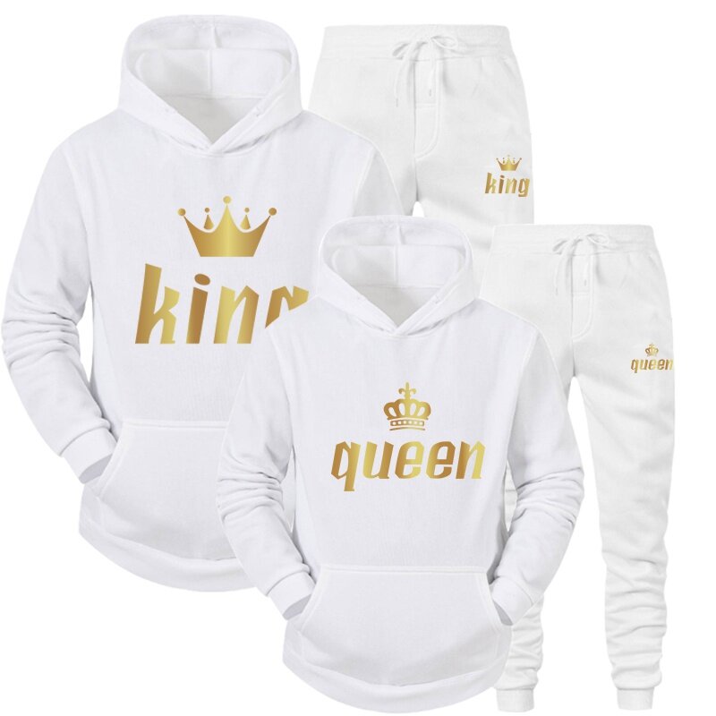 2022 패션 인쇄 퀸 킹 커플 운동복 플러스 크기 까마귀 트렌드 커플 까마귀 세트 S-4xl