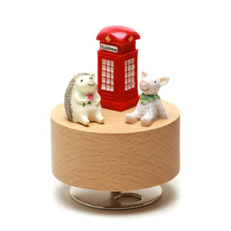 Kuulee okrągły pozytywka Mini Cartoon zwierząt drewniana ręka obracanie mechaniczna muzyka rzemiosło idealne prezenty urodzinowe Home Decoration