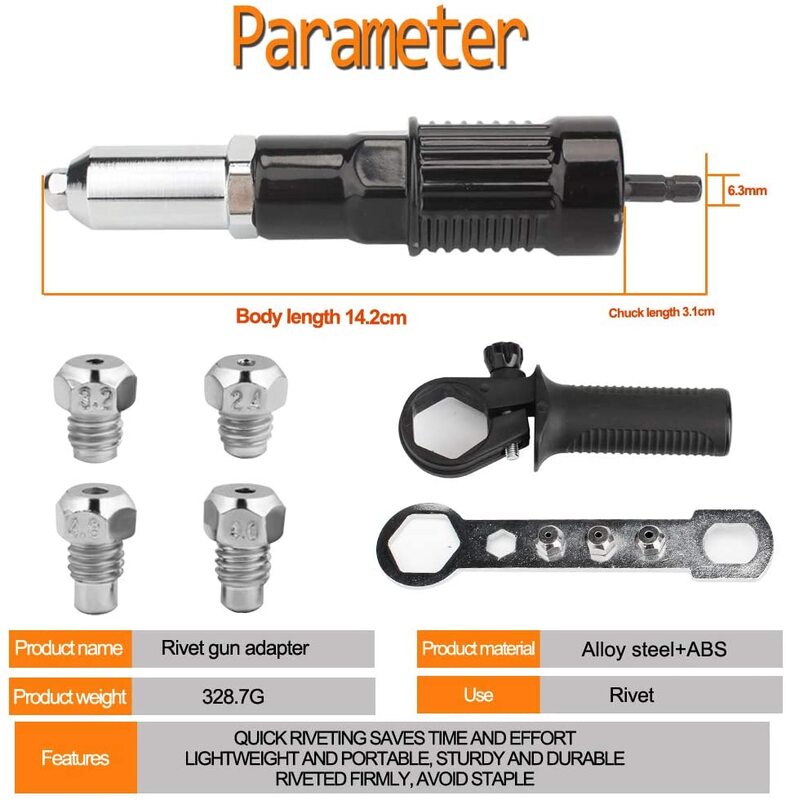 Bor Tanpa Kabel Adaptor Pistol Paku Keling Elektrik Kit Alat Tangan Mur Sisipan Memukau Profesional dengan Perumahan Pengecoran Aluminium