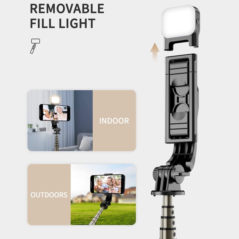 COOL DIER-Mini palo de selfie inalámbrico, trípode plegable con bluetooth, luz de relleno, obturador remoto, para IOS y Android, 152mm
