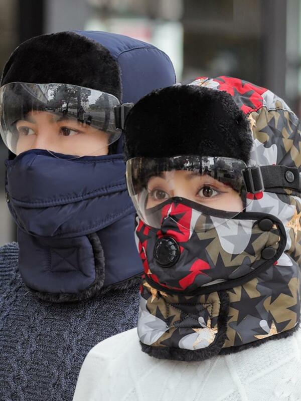 Inverno novo estilo masculino e feminino ao ar livre esqui aviador chapéus, máscaras quentes, caminhadas quentes e chapéus de pesca