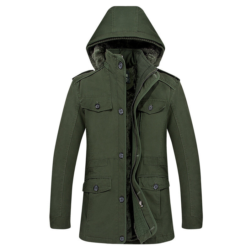Casaco masculino de inverno, jaqueta corta-vento de algodão puro aumenta o código para aumentar o casaco comprido e solto
