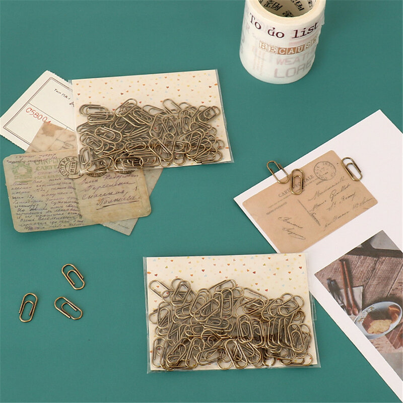 50 pçs/saco bonito mini bronze clipes de papel marcadores foto memo ticket clip artigos de papelaria material escolar presentes