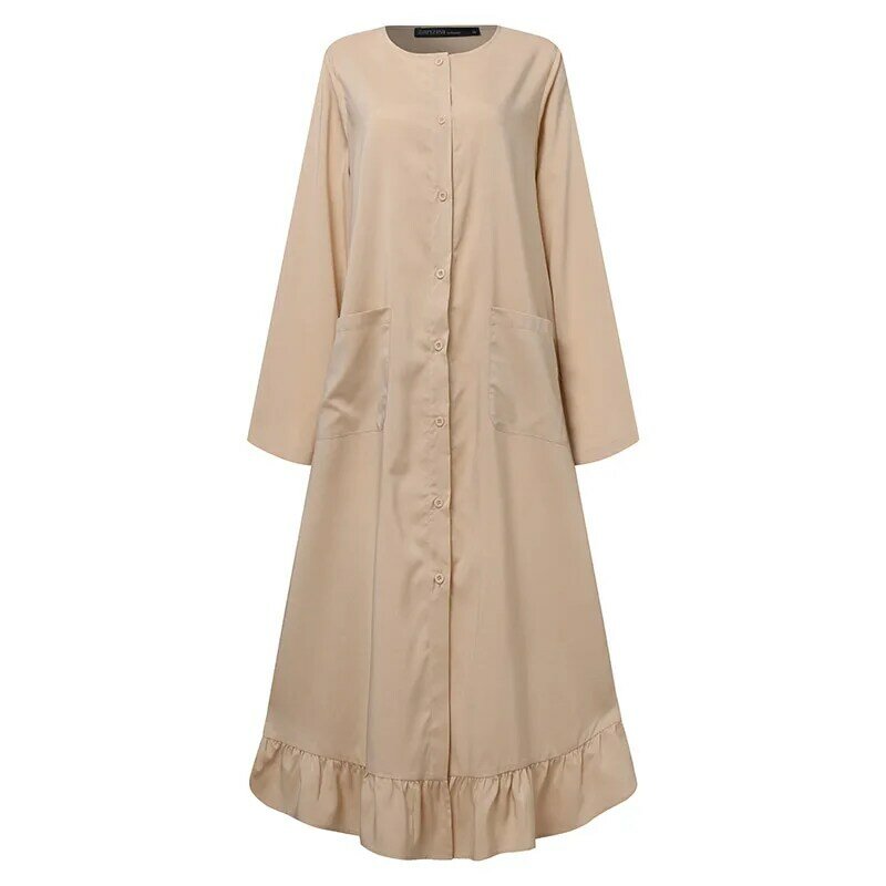 2022 elegante donna manica lunga O collo Sundress ZANZEA Casual Solid Ruffle Shirt Dress Oversized Holiday Female Plus Size Robe