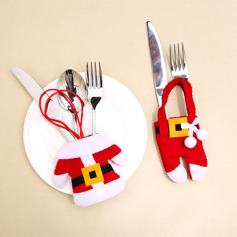 New Year 2021 Christmas Tableware Holder Knife Fork Cutlery Rack Set Clothes Pants Tableware Cover Christmas Table Accessories