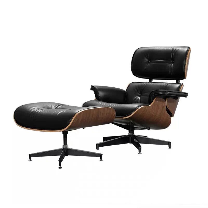 Современное кожаное дизайнерское кресло среднего века мебель для гостиной шарнирное кресло для отдыха с оттоманкой