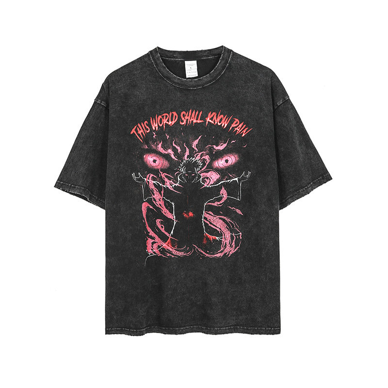 100% baumwolle Anime Schmerzen Gedruckt Männer T Shirt Travis Scott Retro Gewaschen Kurzarm Graphic Tees Streetwear Frauen T-shirt T-shirt