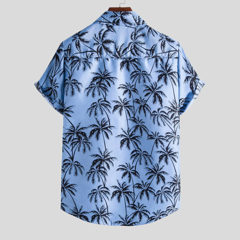 Camisa havaiana masculina primavera verão casual shitrs folha de palmeira impresso tropical manga curta praia camisas blusa superior