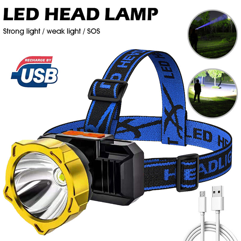 Lampe frontale à LED Rechargeable et réglable, 3 Modes, légère, imperméable, pour le Camping, la pêche et l'extérieur