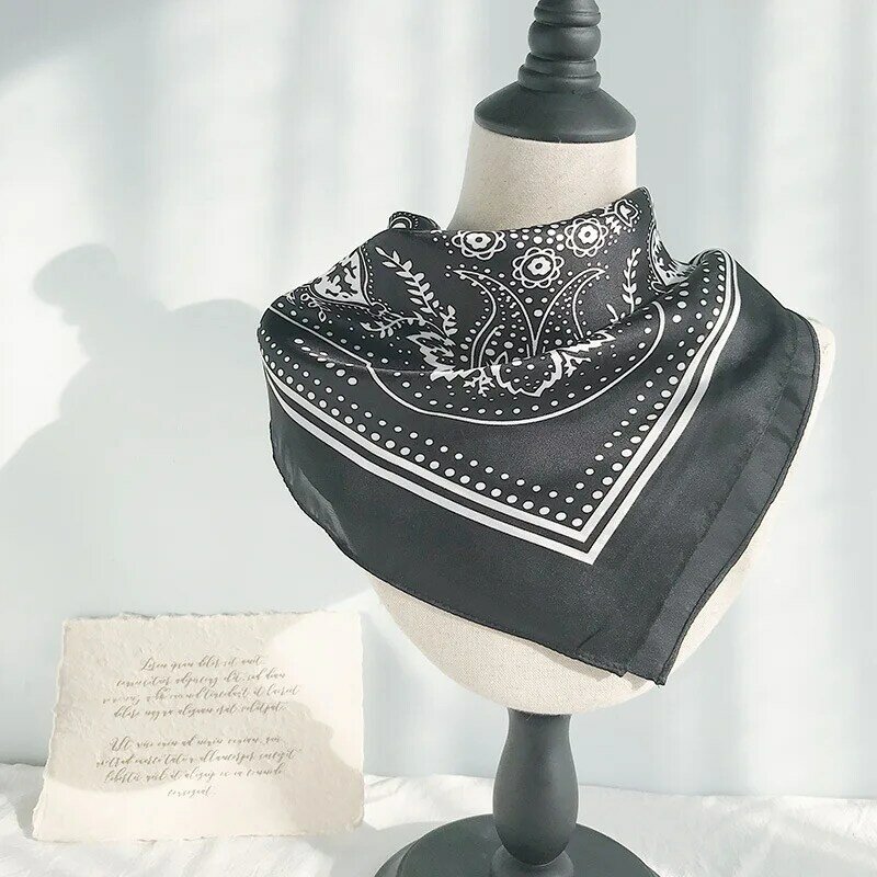 70cm Paisley Printed Hijab Scarf For Women Silk Satin Bandana Head Scarfs Female Square Headband Small Shawls Cute Neck Scarves