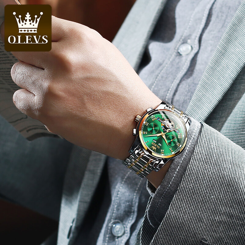 OLEVS 정품 기계식 시계 초박형 단순 클래식 커플 비즈니스 방수 스테인레스 스틸 라인 석 자동 시계