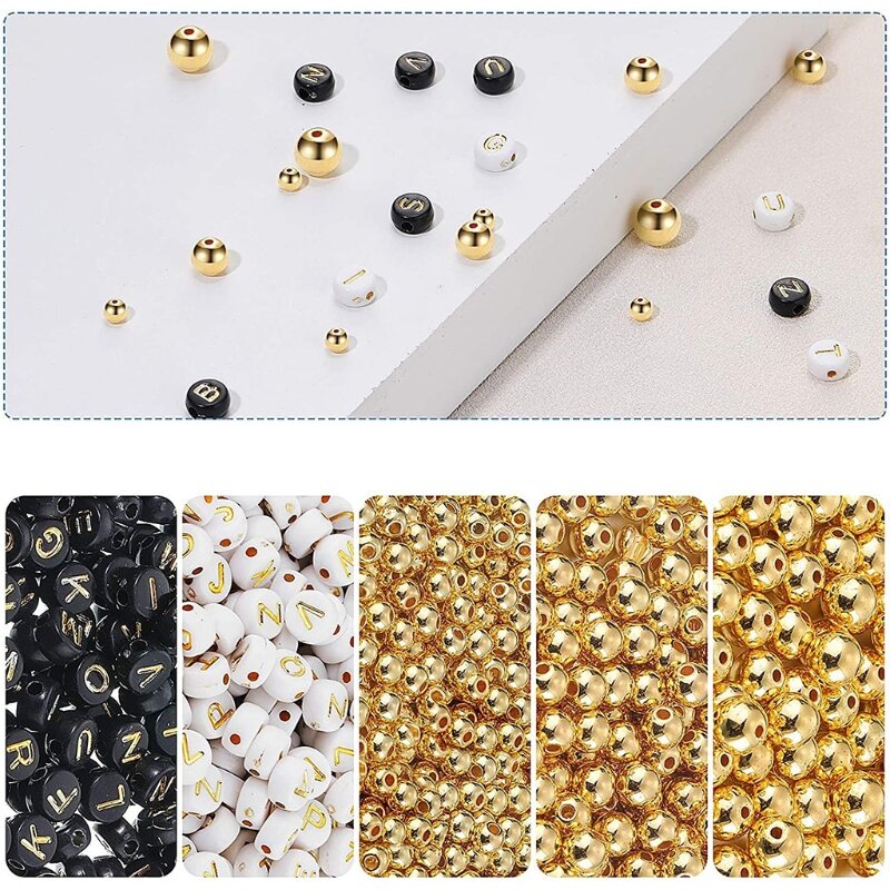3 Sizes 3Colors White Black Golden 1600 Pieces Round Spacer Bead Small Smooth L41B
