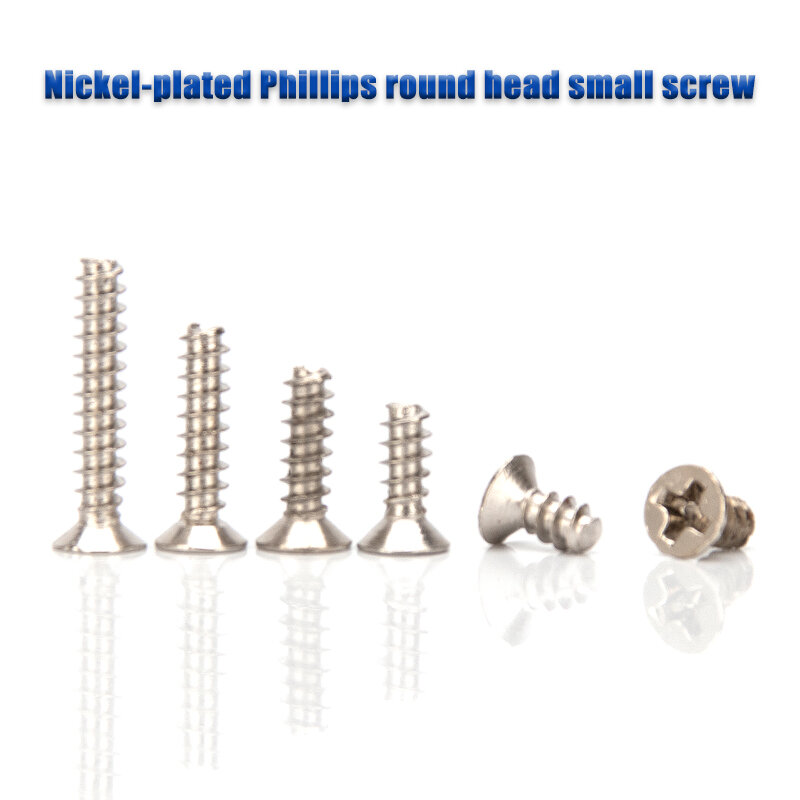 M1.4-M2.3 Nickel Plated Countersunk Head Flat Tail Self-Tapping Screw Cross Recessed Machine Screw Phillips Head Metric Bolts