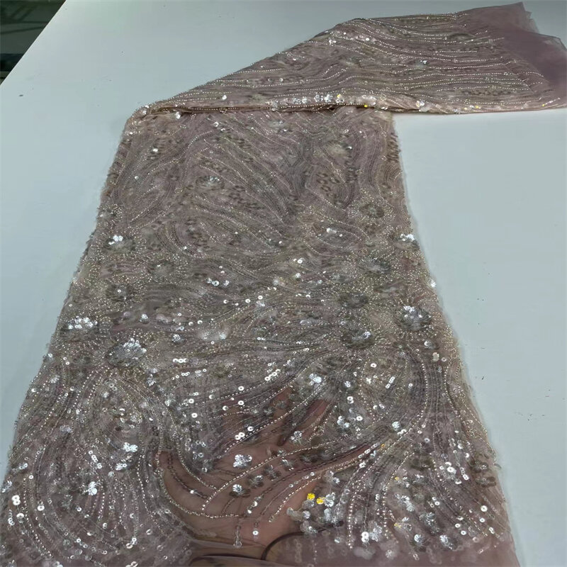 Tecido de renda étnico com lantejoulas, tecido bordado nigeriano de renda para casamento 2021 de alta qualidade, tecido de renda francesa de tule