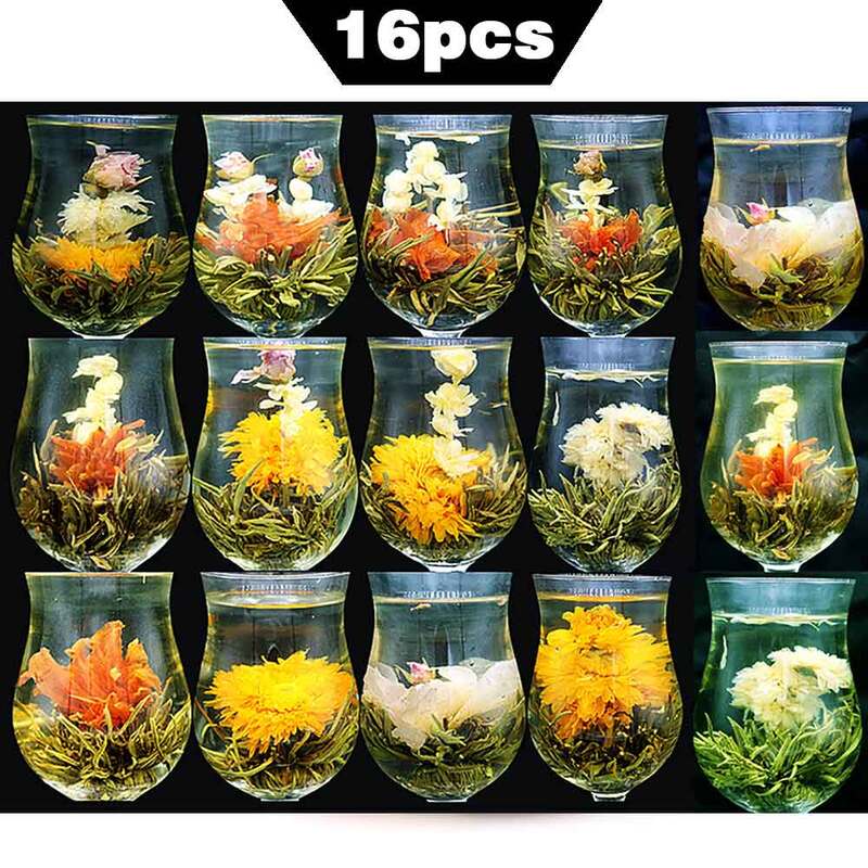 16 peças flor de chá 2021 flor diferente artesanal, bolas de flores chinesas, artesanato com ervas flores embalagem de presente