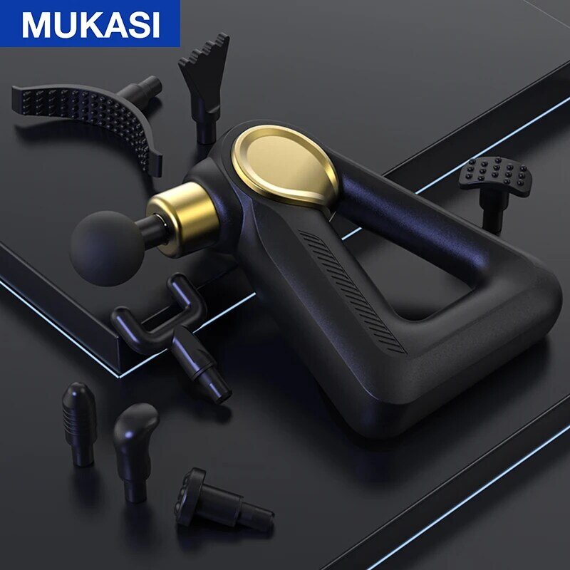 MUKASI-pistola de masaje de 32 niveles, masajeador eléctrico con pantalla LCD, tejido profundo, músculo, cuello, cuerpo, espalda, relajación, Fitness, alivio del dolor