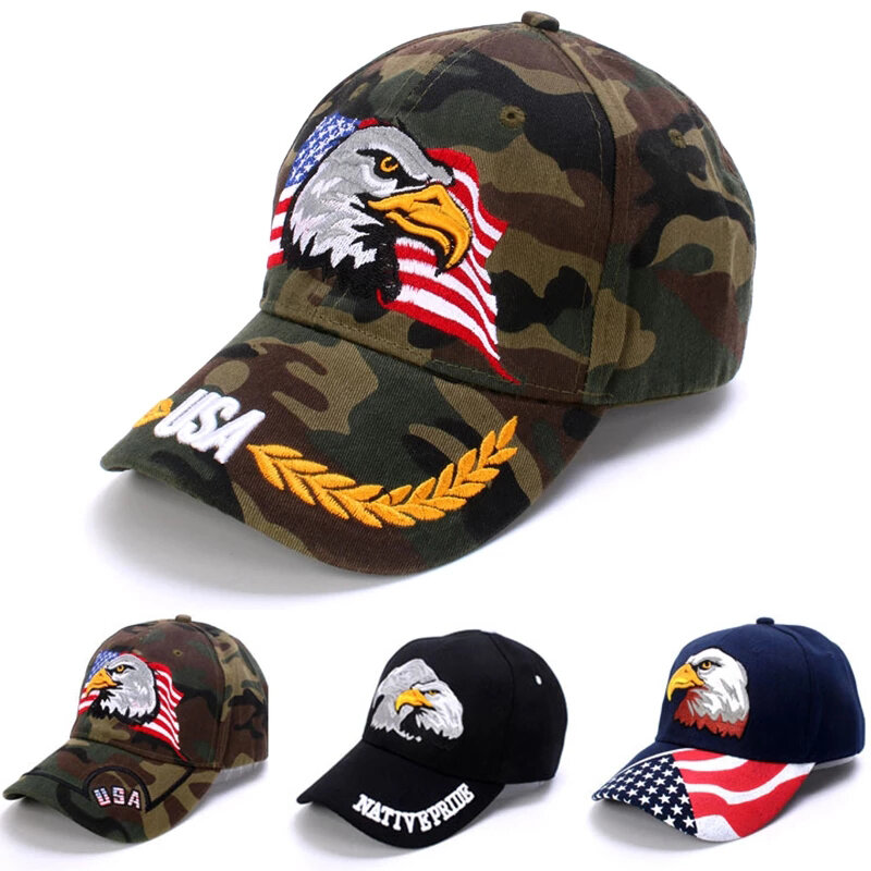 Boné de beisebol adorável animal, boné de fazenda, chapéu de pesca para homens e mulheres, boné patriótico bordado com bandeira da águia americana, chapéu de sol