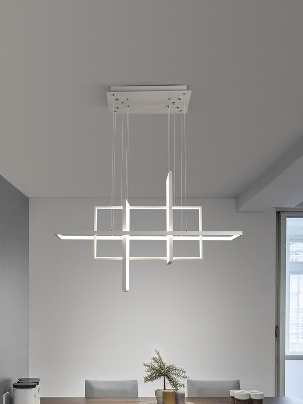 Modern Minimalist LED Chandelier Ceiling for Kitchen Dining Living Room Office Rectangle Hanging Pendant Lamp Interior Lighting