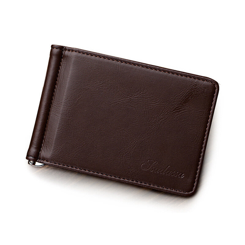 男性用の薄い革の財布,カードスロット付きの新しい薄いウォレット,メタルクランプ,写真ホルダー,小銭入れ